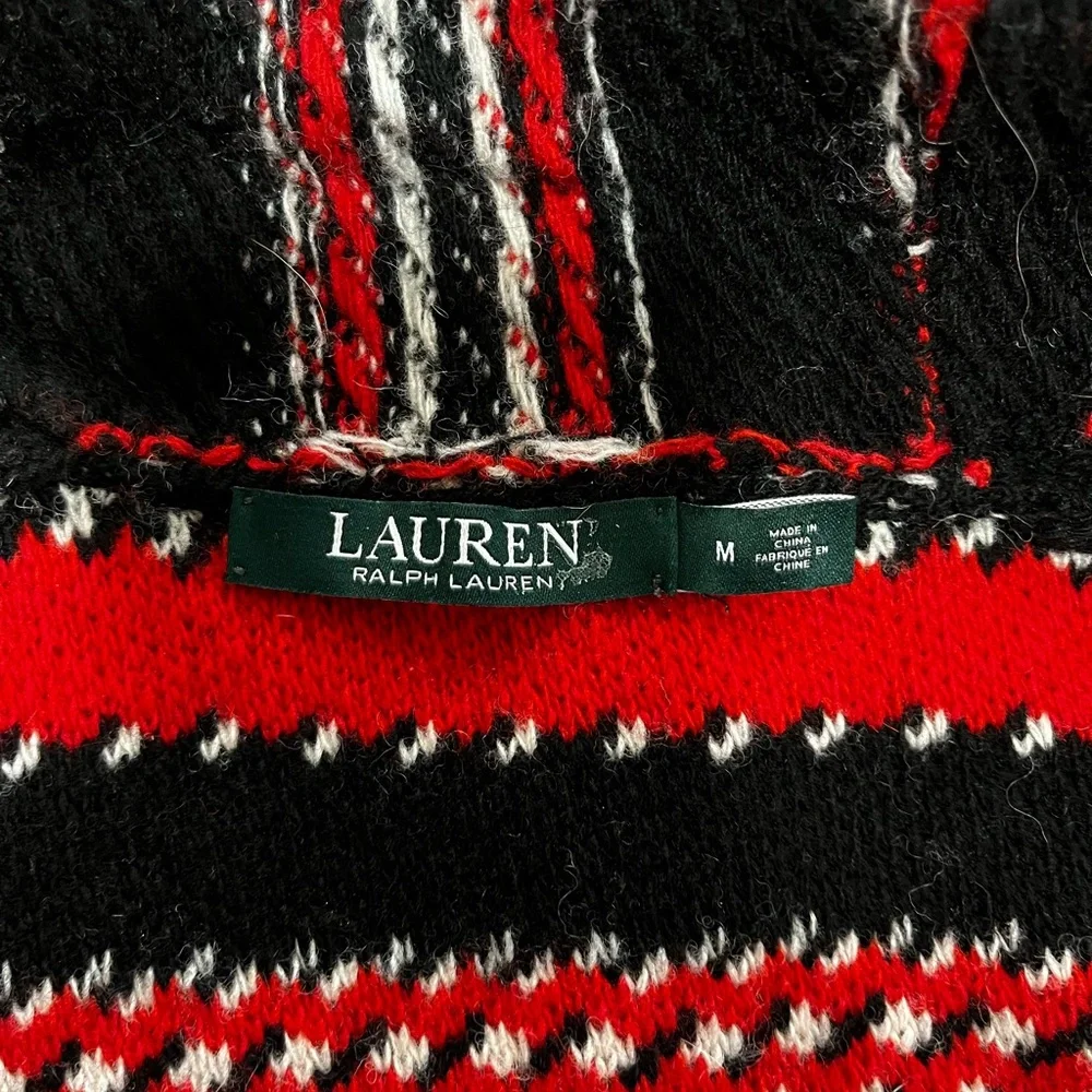 Ralph Lauren‎ Red Black Tribal Long Belt Wool Cardigan Sweater Euc Medium
